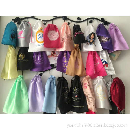 Low MOQ Private Label Virgin Hair Packaging Custom Silky Satin Bags Drawstring Bags With Logo for Hair Bundles And Wigs